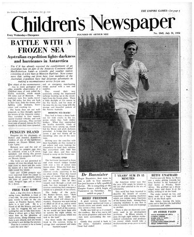 Roger Bannister，1954年“儿童报”的头版（新闻纸） 作者 英语学校