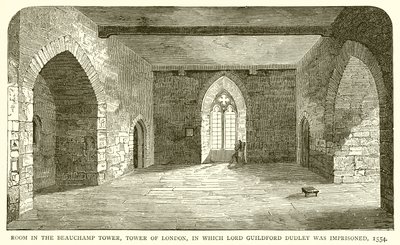 位于伦敦塔的Beauchamp Tower的房间，其中Guildford Dudley勋爵被监禁，1554年 作者 英语学校