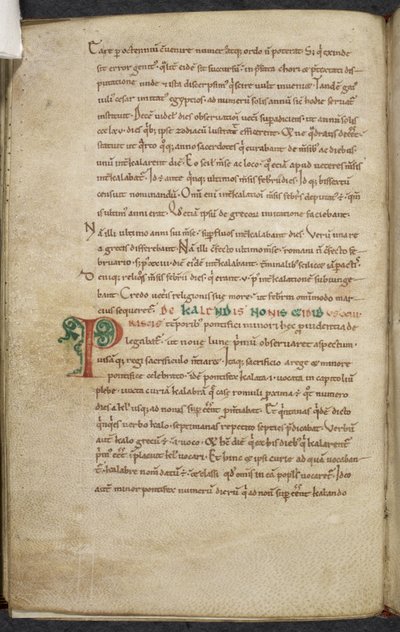 皇家 13.A.XI, f.47vInitial P.De temporum ratione.Bede the Venerable.Miscellany of works on computus and astronomy.11 世纪-12 世纪 作者 英语学校
