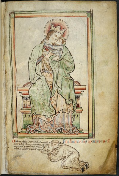 皇家 14 C. VII, f.6 《圣母和儿童与艺术家》，插图选自马修-帕里斯的《盎格鲁史，大事年表，第三部分 作者 英语学校