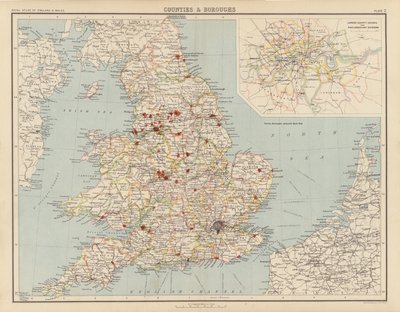 皇家地图集》，约 1900 年：郡和行政区（彩色印刷版） 作者 英语学校