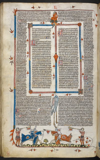皇家 MS 10 iv f.065v 带边缘装饰的骑士比武，"史密斯菲尔德法令 "中的插图（牛皮纸） 作者 英语学校