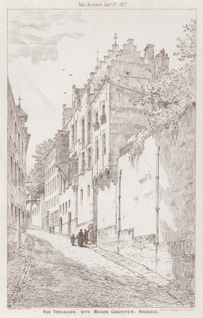 Rue Terracken，与 Maison Gravestein，布鲁塞尔（雕刻） 作者 英语学校