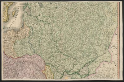俄罗斯，来自欧洲，描述了领土的所有变化，以及 1815 年 11 月 20 日巴黎最终条约所同意和确认的几个帝国和国家边界线的偏差，1816 年出版（彩色版画）。 作者 英语学校