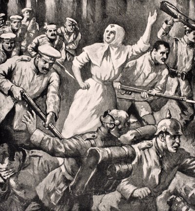 1915年俄罗斯护士Mira Miksailovitch Ivanoff在1916年伦敦出版的“The War Illustrated Album deLuxe”中对抗德国人，1916年 作者 英语学校