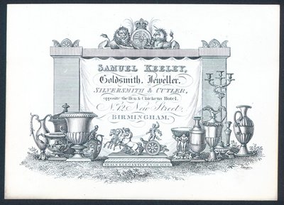 贸易卡Samuel Keeley，Goldsmith，Jeweler，Silversmith＆Cutler 作者 英语学校