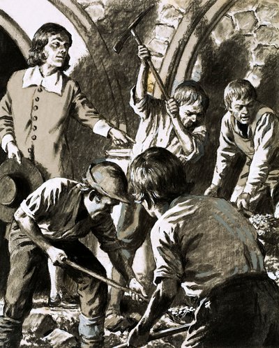 Samuel Pepys 记录了他如何试图找到 Barkstead 的宝库（纸上水粉） 作者 英语学校