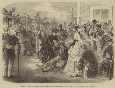 伤员车队抵达时在夏隆火车站的场景（雕刻）。 作者 英语学校