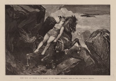 Lies Pirates De La Savane》中的场景，巴黎历史剧院，利奥，与野马绑在一起的海之女（版画） 作者 英语学校