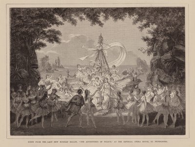 圣彼得堡帝国歌剧院最后一出俄罗斯新芭蕾舞剧 "贝利乌斯历险记 "的场景（版画） 作者 英语学校