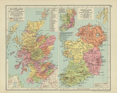 16 和 17 世纪的苏格兰，显示主要氏族和家族（彩色石版印刷品） 作者 英语学校