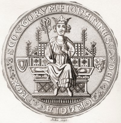 约翰·巴利奥尔 (John Balliol) 印章，约 1249 年 – 1314 年，又名“Toom Tabard”，苏格兰语，意为“空外套”，苏格兰国王。 摘自《Iconographia Scotica》或《苏格兰名人肖像》，1797 年出版。 作者 英语学校