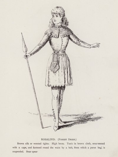 莎士比亚的《如意》。罗莎琳德，森林礼服（平版画 作者 英语学校