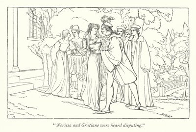 Saudagar Venesia karya Shakespeare; Portia menemukan dirinya sebagai Doctors of Laws (ukiran) yang berpura-pura 作者 英语学校