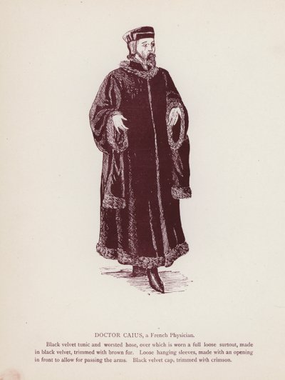 莎士比亚的《温莎的快乐妻子》。法国医生凯厄斯(Caius)(litho) 作者 英语学校