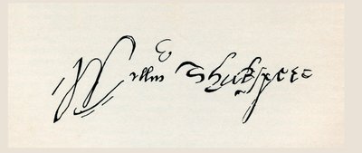 威廉-莎士比亚的签名，出自《威廉-莎士比亚作品》，1896年出版（雕刻）。 作者 英语学校
