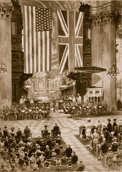 1917年4月20日，1914-19，在圣保罗大教堂唱美国国歌 作者 英语学校