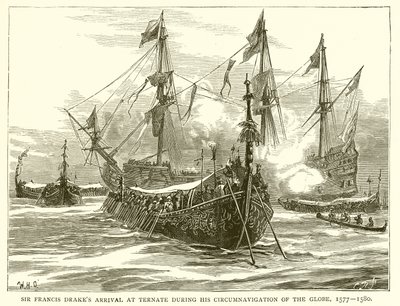 弗朗西斯·德雷克斯爵士于1577年至1580年在全球环球航行期间抵达特尔纳特 作者 英语学校