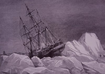 约翰-富兰克林爵士，1845年寻找西北通道的探险队，"恐怖号 "船被困在冰中，19世纪末（雕刻）。 作者 英语学校