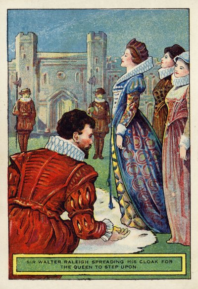沃尔特·罗利爵士（Sir Walter Raleigh）为女王踩踏他的斗篷 作者 英语学校