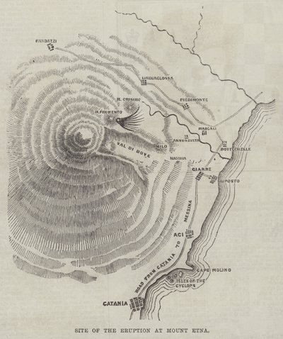 埃特纳火山爆发现场（雕刻）。 作者 英语学校