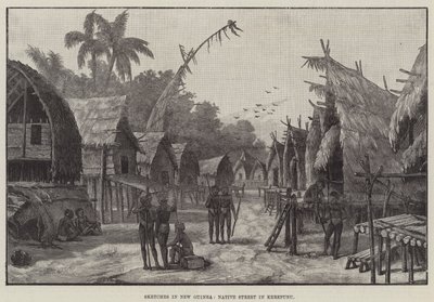 新几内亚草图，Kerepunu 当地街道（雕刻） 作者 英语学校