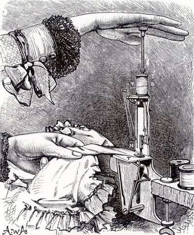 小型平缝机，8英寸长，重8盎司，来自Cassells Family Magazine，1886年出版 作者 英语学校