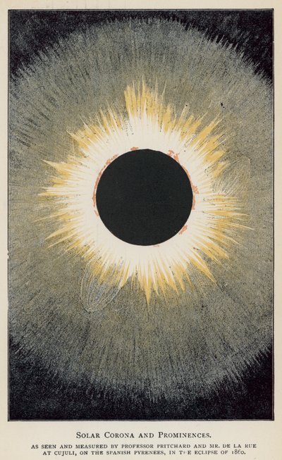 Solar Corona and Prominences, as seen and measured by Professor Pritchard and Mr De La Rue  (colour litho) 作者 英语学校