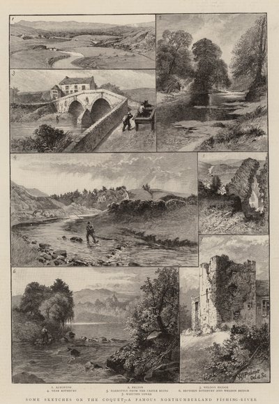 Coquet 的一些草图，一条著名的诺森伯兰渔河（版画） 作者 英语学校