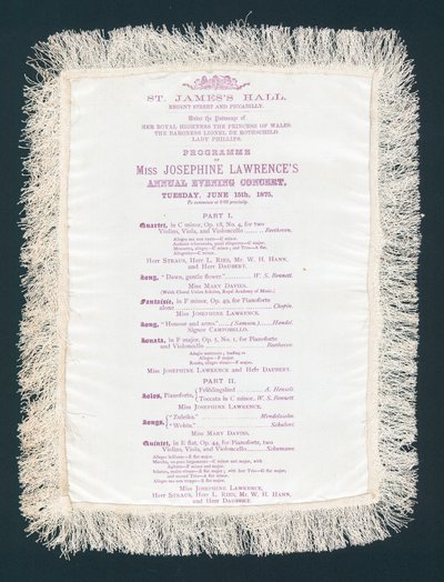 St Jamess Hall，摄政街和皮卡迪利，约瑟芬劳伦斯小姐年度晚会音乐会节目，1875年6月15日 作者 英语学校