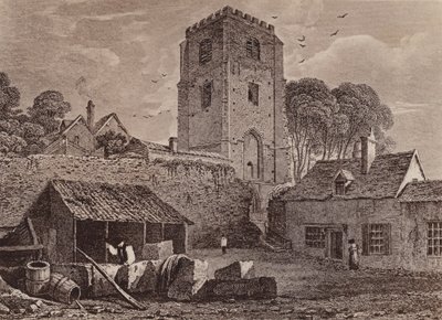 圣玛丽教堂，显示旧墙 1824 年（平版） 作者 英语学校