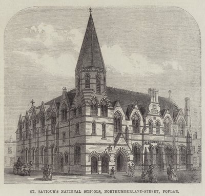 诺森伯兰街的圣萨维奥尔国民学校，波普拉尔（雕刻）。 作者 English School