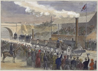 Stephensons Rocket于1829年首次参加Rainhill的机车比赛 作者 英语学校