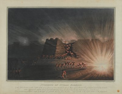 1812年1月19日晚上，灯光部门对罗德里戈城进行了猛烈攻击，由JH Clark和H. Merke雕刻，于1815年2月出版（彩色aquatint） 作者 英语学校