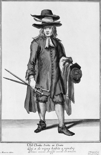 街头小贩出售旧斗篷，西装和外套，1666年 作者 英语学校