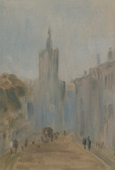 街道与教会和数字以前归因于JMW特纳（1775-1851），也归因于Peter de Wint（1784-1849），1822-25（纸上油） 作者 英语学校