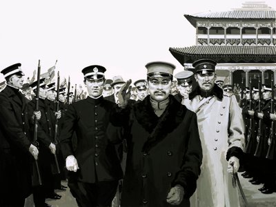 孙中山回国后受到英雄的欢迎（纸上水粉画 作者 英语学校