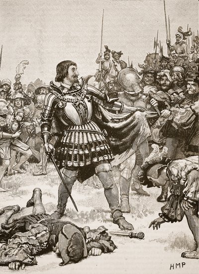 弗朗西斯在帕维亚战场投降，插图来自卡塞尔斯画报英国历史（棕褐色照片） 作者 英语学校