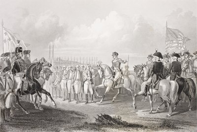 1781年10月19日，弗吉尼亚州约克镇的康沃利斯勋爵投降，来自“历史肖像画廊”，出版于1880年 作者 English School