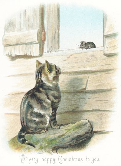 虎斑猫盯着老鼠，圣诞贺卡 作者 英语学校