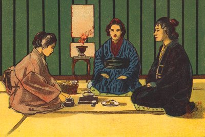 饮茶仪式，日本（彩色石版画） 作者 英语学校