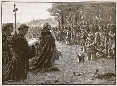 1415年10月25日阿金库尔战役后英国军队的感恩节，来自卡塞尔斯画报英国历史的插图（棕褐色照片） 作者 英语学校