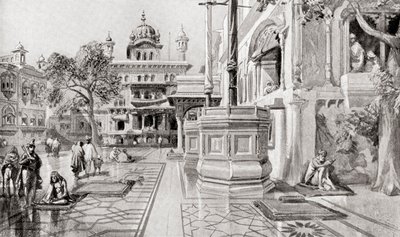 Akal Takht 或 Akal Bunga，哈曼迪尔-萨希布（金庙）建筑群，1864 年，印度旁遮普邦阿姆利则，摘自哈钦森《国家史》，1915 年出版 作者 英语学校