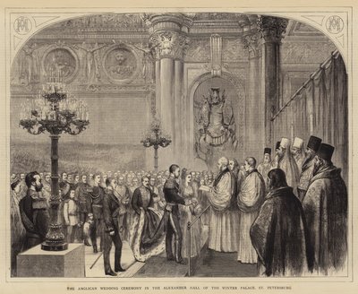 在圣彼得堡冬宫亚历山大大厅举行的英国国教婚礼（版画） 作者 英语学校