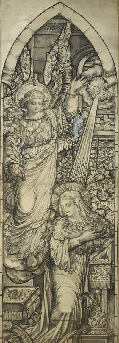 The Annunciation，Butler＆Bayne的报喜，车间，c.1900（黑色蜡笔＆白色加强） 作者 英语学校