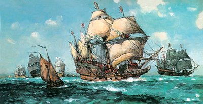 皇家方舟起航迎击舰队（彩色石版印刷） 作者 英语学校