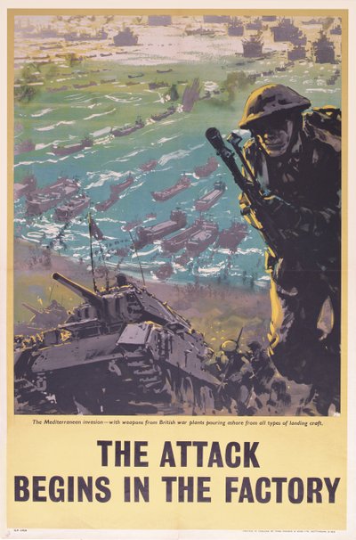 攻击开始于工厂，第二次世界大战海报，1943年 作者 英语学校