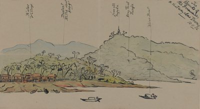 1886年，缅甸伊洛瓦底江的银行（纸上有钢笔墨水） 作者 英语学校
