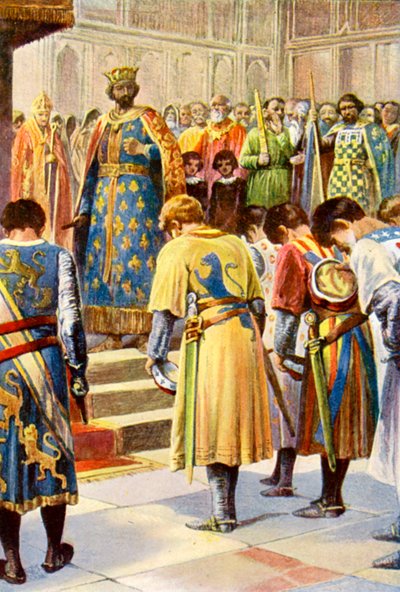 男爵们请求亨利三世召集议会（彩色石版画） 作者 英语学校