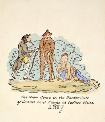 酒吧里萨德勒威尔斯的侏儒和仙女哑剧中的熊场景。 1817（手工彩色木刻） 作者 英语学校